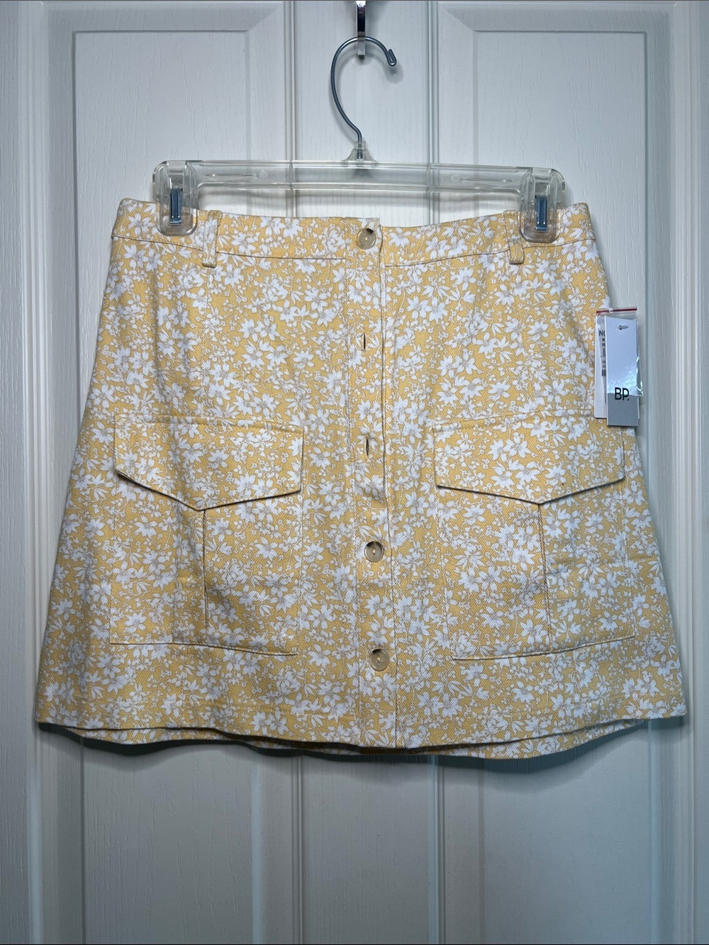 bp Yellow Floral Button-Front A-Line Skirt